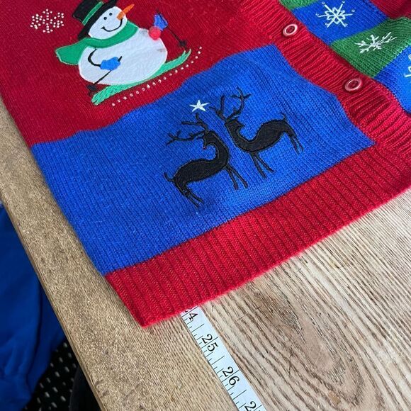 Ugly Christmas Sweater Cardigan Medium Gloria Vanderbilt snowmen, stocking Color - Picture 8 of 8